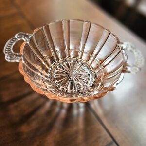 Anchor Hocking Old Cafe Pink Depression Glass Berry Bowl Two Handles